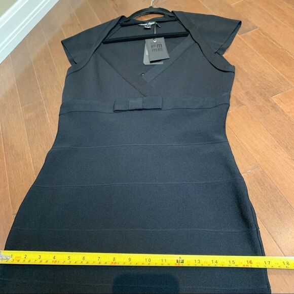 Sandra Angelozzi black short sleeve bandage bodycon V-neck dress Sz L NWT - Picture 11 of 13